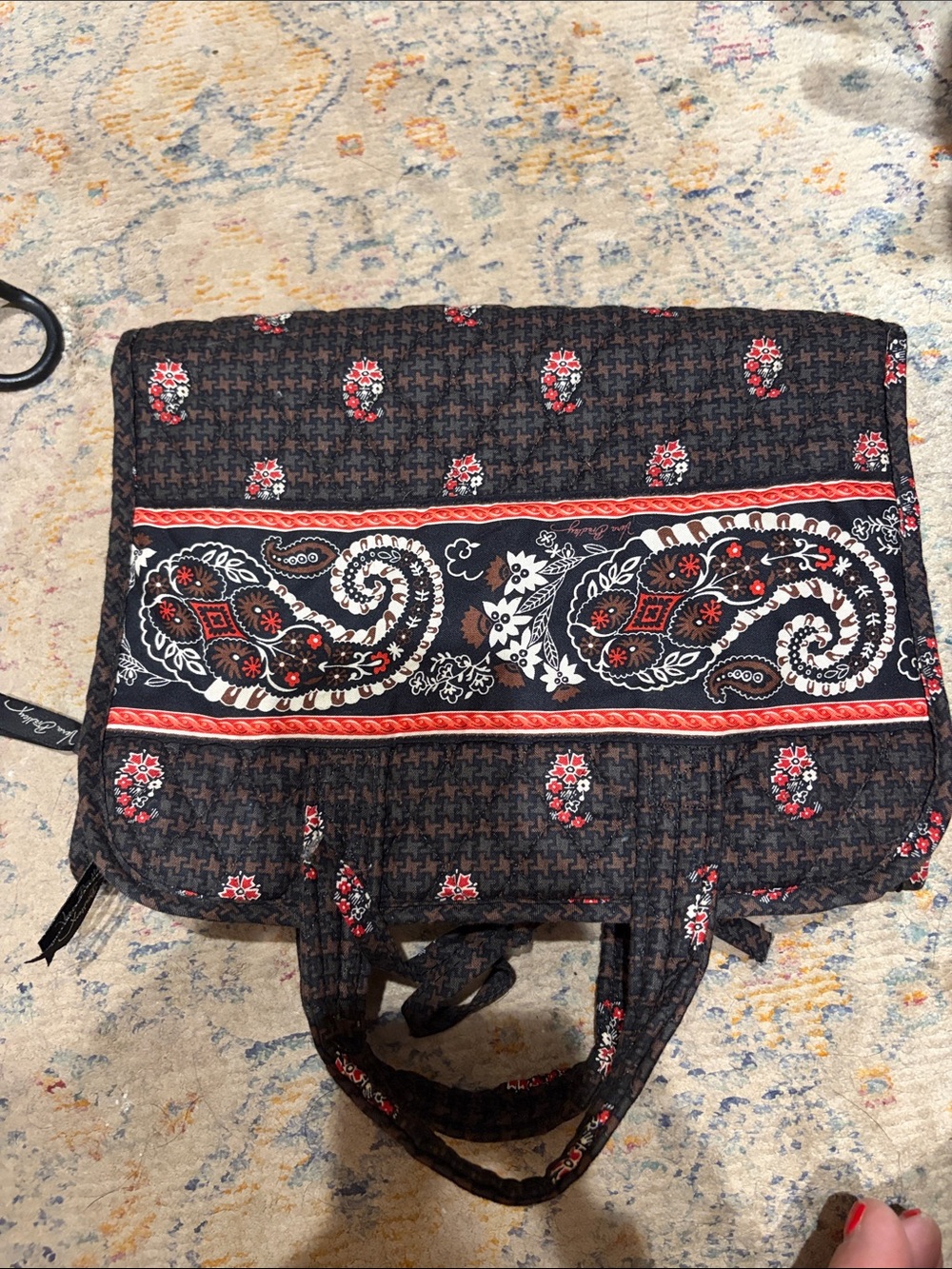 Vera Bradley Quilted Paisley makeup,skincare, or jew Tote Bag in Black and Red